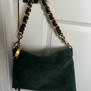 Rebecca Minkoff Dark Green Suede Bag with Gold Chain